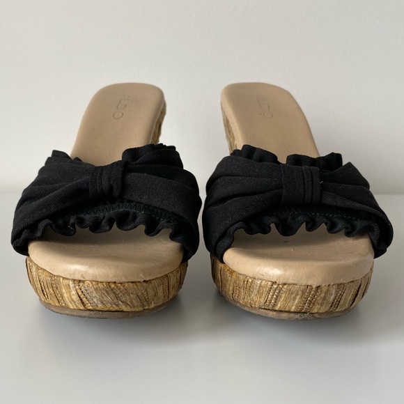 Aldo | Black Knotted Open Toe Wedges - Picture 5 of 11